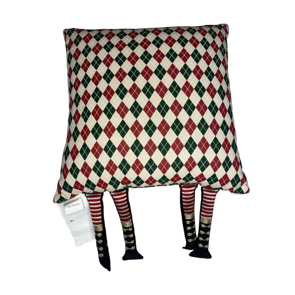 Nutcracker Christmas Pillow With Legs Holiday Decor Red Green 18 Inch Festive